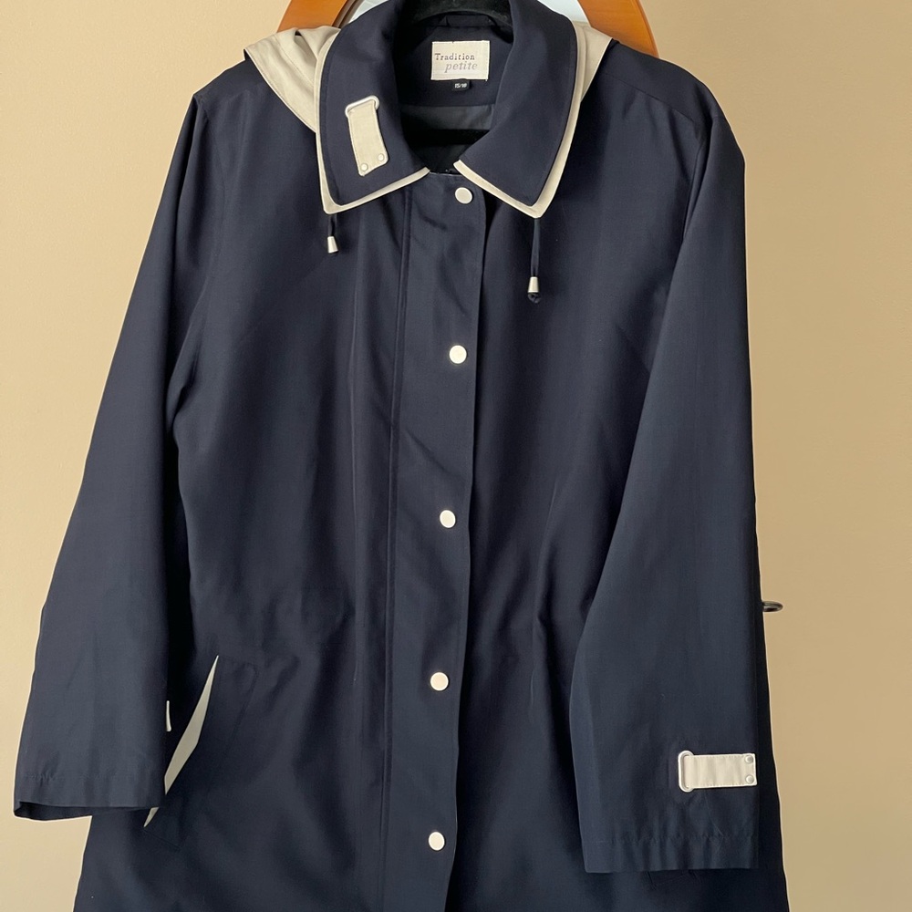 Navy Blue Trench Coat with Nautical Trim